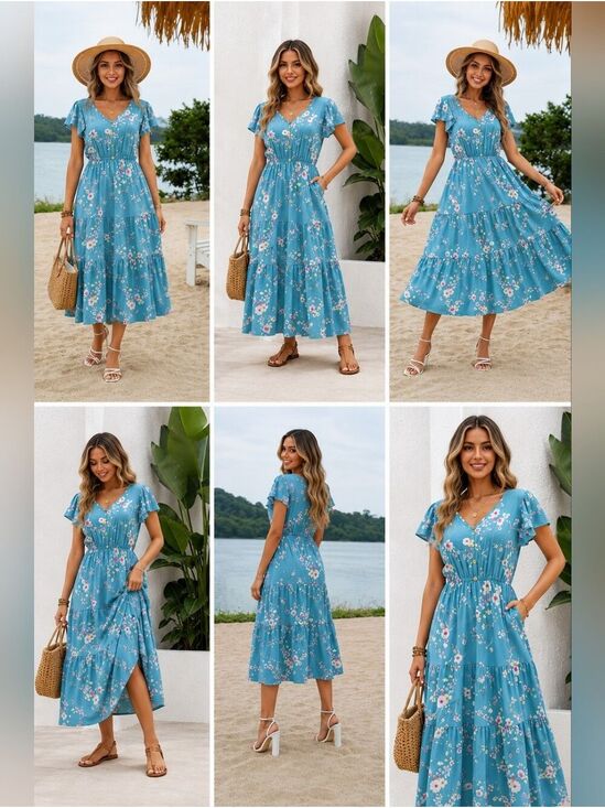 Dresses & Skirts - 💙 Teal Blue Floral Maxi Dress | Effortless Cottagecore Meets Coastal Chic